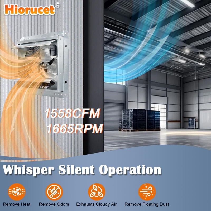 Hiorucet 14 Inch Shutter Exhaust Fan Wall Mounted, High Performance
