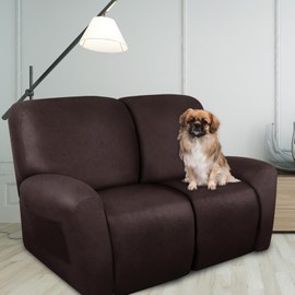 ANARACHON Loveseat Recliner Cover Leather Look Recliner Loveseat Covers Recliner Sofa Cover for 2 Seater Reclining Couch Spandex Fabric Washable 6 Pieces (2 Seater, 01 Chocolate)