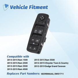 AiYiGu - Interruptor de ventana para lado del conductor, botón de control de alimentación compatible con Chrysler Town & Country, Dodge Grand Caravan/Ram1500 2500 3500 de repuesto OEM 68298866AA DWS1711, doble luz azul