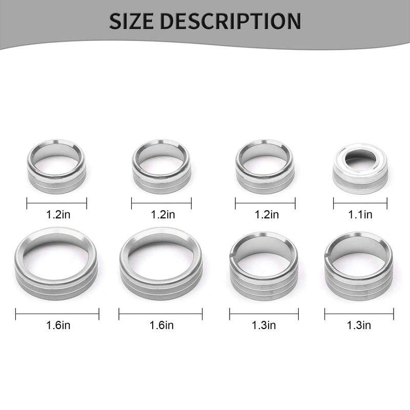 PDKLIN for Silverado Center Console Knob Cover Trim Ring Silver