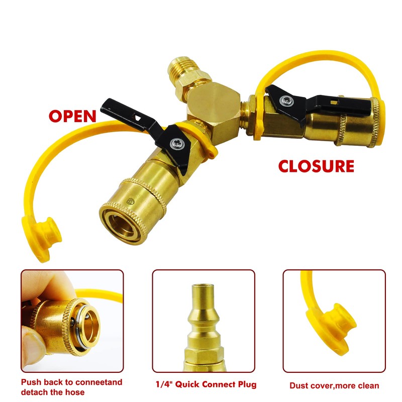 MCAMPAS 1/4" Propane Y Splitter Adapter Kit - 2-Way RV