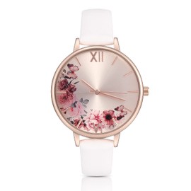 KIMOMT Women Watches Leather Band Luxury Quartz Waterproof Fashion Creative Wristwatch for Women Ladies Girls (Flower- Lily Flower)
