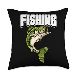 Angler, Fischer, Angel Fish Fish Outifts And Gifts Angel, Angler Fisherman Outfit Bass Fishing Throw Pillow, 18x18, Multicolor