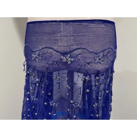 wowfabric4less123 Royal Silver 3D Fringe Beaded Sequins Embroidery Lace Fabric 50” Width 1 Yard