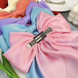 2 Pcs Satin Hair Bows Clips Large Bowknot Hair Clips Long Tail Bow Hair Barettes Solid Color Bowknot Hair Accessories for Women Girls Pink Hot Pink