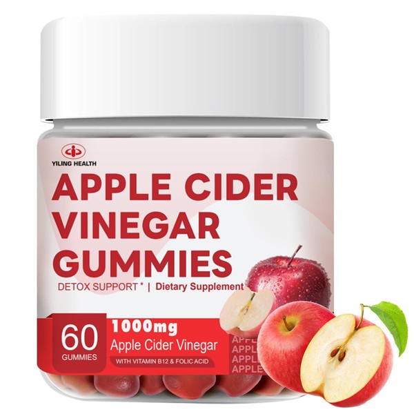 YiLing Improved Sour-Sweet Taste Apple Cider Vinegar Gummies - 1000mg -Formulated to Support Immune Health Normal Energy Levels & Gut Health- Apple Flavor Gummies Enriched B12 / B6 / Beetroot