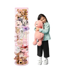 QZV Pink Metal Stuffed Animal Storage Zoo Stuffed Animal Holder Space Save Vertical Corner Stuffed Animals Storage Shelf with Elastic Cord for Kids Room Playroom Corner