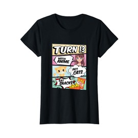 13th Birthday Anime Girl turns 13 pet cats watch anime T-Shirt