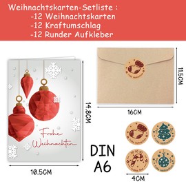Christmas Cards with Envelope Set (12 Pieces) - Elegant A6 Folding Cards Christmas Card for Family, Friends or Business
