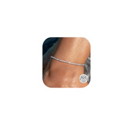MILACOLATO Ankle Bracelets for Women 925 Sterling Silver Clasp Waterproof Anklets Adjustable Women’s Anklets CZ/Layered/Bead/Tennis Link Anklets Beach Jewellery B-S