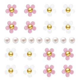 NEVEGE Shoe Charms 25PC Flower Charms with Pearl Shoe Decoration Charms White Pink Flower Shoe Charms Cute Resin Charms Bling Shoe Charms for Girls
