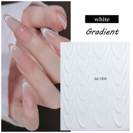 Gradient French Tip Nail Sticker for Nail Art 3D Colorful French Line Nail Decals Self-Adhesive French Strips Nail Design Stickers Curved Line Nail Tips Guides for Women Manicure Stencil Tool 6Pcs
