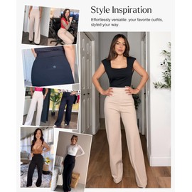 Popilush Black Dress Pants Women High Waisted Wide Leg Trousers with Pockets Stretchy Work Pants Business Casual Outfits