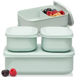 Hausfelder Brotdosen Lunchbox-Set, 1x900ml + 2x280ml, Brotdose mit Fächern für Kinder und Erwachsene, einsetzbar als Butterbrotdose, Brotzeitbox (MintGreen, 1 x 900ml, 2 x 280ml)