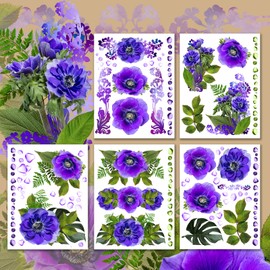 Large Stickers Pack # Amazing Purple Flowers HANATABA Vintage Art Deco Styled Wall Laptop Vinyl Stickers Realistic Photo
