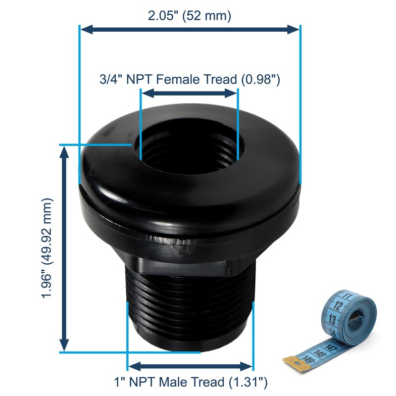 HQRP 2-Pack 3/4" ABS Bulkhead Fitting Double Threaded Water Tank