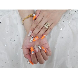 Refreshing OrangeHandmade Nail Tips - Short C Curve Coffin /  상큼 오렌지수제네일팁 - 숏C커브코핀