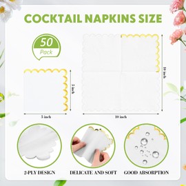Janlaugh 50 Pcs Scalloped Cocktail Napkins with Gold Foil Edge Thick Disposable Napkins Paper Pastel Party Napkins Beverage Napkins for Wedding Dinner Birthday Party (White,5 x 5 Inch)