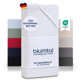 Blumtal Luxus Spannbettlaken 180x200cm Boxspringbett 2er Set bis 40cm Höhe - Oeko-Tex Zertifizierte Baumwoll Bettlaken 180x200 Boxspringbett - Spannbettlaken 180x200cm Baumwolle - Weiss