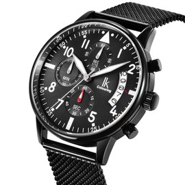 Alienwork IK Chronograph Men's Women's Watch with Mesh Strap, black