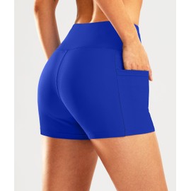 Pudolla Womens Swim Shorts High Waisted Bathing Bottom Shorts Tummy Control Board Swimsuit with Pockets(Blue Medium)