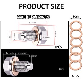 MOAZIFI Magnetische Ölablassschraube M14x1,5 mit Dichtung, 6-teiliges Set inkl. Öl ablassen Schraube und Kupferdichtringen – Hochwertige Edelstahl Ölablassschraube für präzisen Motorölwechsel