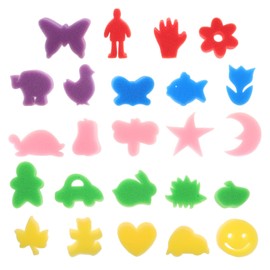 jojofuny 24 Pieces Colourful Sponge Stamps for Children, Washable DIY Graffiti Painting Sponge Brush Set for Toddlers, Early Educational Learning Toy, Random Shapes and Colours