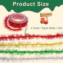 4Pcs Christmas Tinsel Garland, 4 Color Mini Tinsel Garland for Christmas Tree Decorations Tinsel, Twist Tinsel Garland Decoration for Christmas Tree DIY- Birthday Party Wedding Decorations