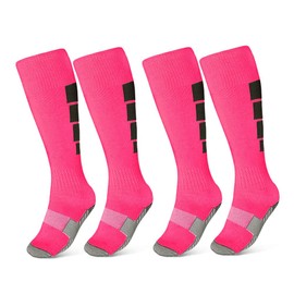 Kids Soccer Socks, 2 Pairs Athletic Knee High Socks for Youth Boys Girls for Shoe Size 3-6.5 / Ages 6-12 (pink)