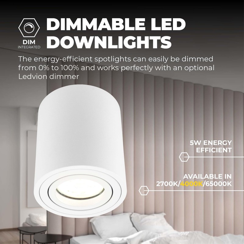 Ledvion - LED surface-mounted spotlights, round, dimmable, 5 W, 4000