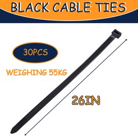 30 PCS Black Cable Ties Heavy Duty,Large Cable Ties for Both Indoor and Outdoor 26IN Long with 55 KGS Ultra Strong Tensile Strength, Large UV Resistant Cable Ties Extra Long Tie Wraps for Use