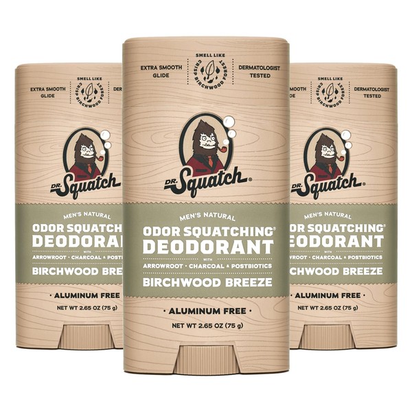 Dr. Squatch Natural Deodorant for Men 3 Pack Birchwood Breeze