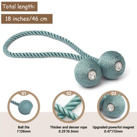 Hion Magnetic Curtain Tiebacks Blue 2pcs, Curtain Holdbacks Hooks Holders