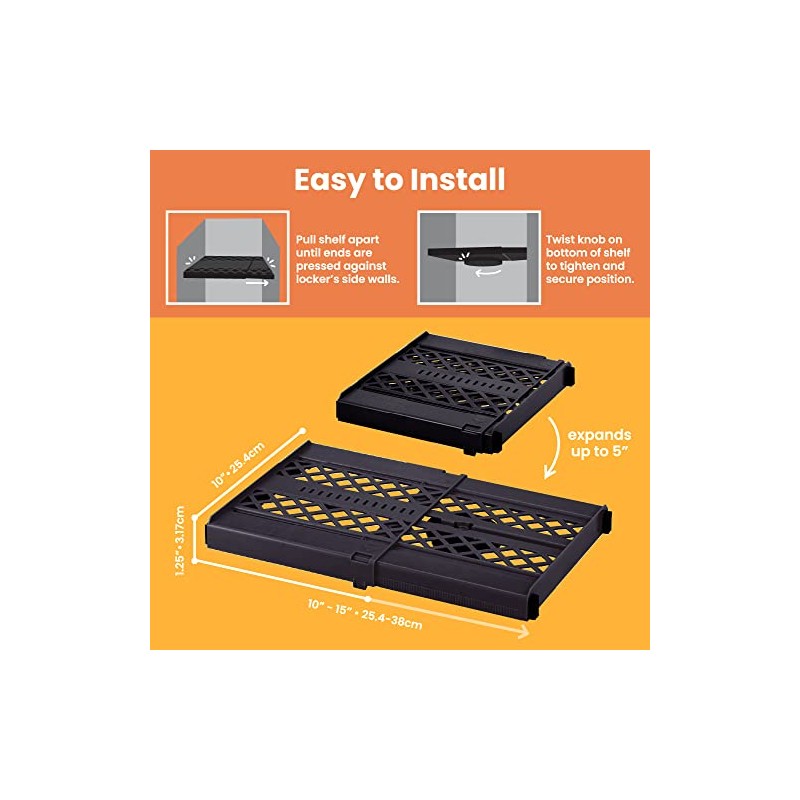 LockerMate Adjust-A-Shelf Locker Shelf, Easy to Use, Extends to Fit
