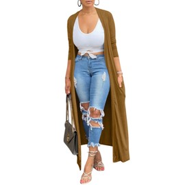 Adogirl Women's Casual Long Sleeve Lightweight Soft Cover Ups Outerwear Open Front Maxi Drape Cardigans with Pockets Brown XXL, Brown, XX-Large