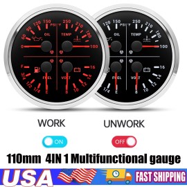 MAIMEIMI 110mm 4IN1 Gauge Fuel Level 240-33ohm Oil Pressure Water Temp Voltmeter For Boat