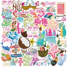 100 Pieces Summer Cute Aesthetic Coconut Girl Stickers,Hawaiian Beach Surfing Stickers,for Scrapbooking, DIY Crafts Laptops Surfboards