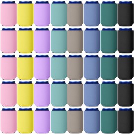 CHENGU 80 Pieces Can Coolers Soft Insulated Soda Cover Coolies Blank Can Covers Collapsible Can Cooler Sleeves Plain Can Sleeves for Soda Beverage DIY Customizable Weddings Party (Multi Color)