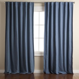 TOWN & COUNTRY LUXE Davos Solid Linen Texture Indoor Curtains, 100% Blackout with Energy Efficient Lining, Back Tab/Rod Pocket Top, 2-Pack Set, Navy Blue, 50"x96"