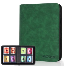MewVeer Top Loader Card Binder, Holds 112 Top Loaders Storage, 4 Pockets with Sleeves, Trading Card Binder for Sports Cards, YGO/PTCG/MTG/TCG Game Cards Collection Binder - Dark Green