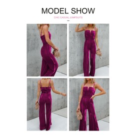 BLENCOT Sleeveless Velvet Jumpsuits For Women V Neck Spaghetti Straps Wide Leg Long Pants Dressy Rompers Winter Overalls Pitaya X-Large