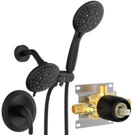 SR SUN RISE 6-Spray Shower Faucet 3-Way Combo Shower Head and Hand Held Shower Separately or Together, Shower Trim Kit Matte Black(Valve Include)