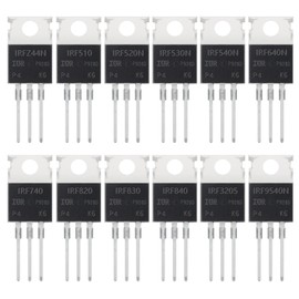 AUKENIEN Mosfet Transistor Kit 12 Values 60pcs IRFZ44N IRF510N IRF520N IRF530N IRF540N IRF640N IRF740 IRF820 IRF830 IRF840IRF3205IRF9540N TO-220 IRF Mosfet Power Transistors