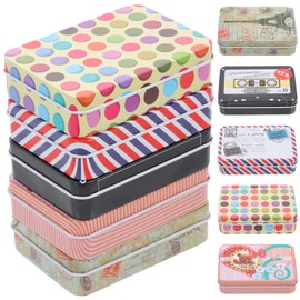 10Pcs Vintage Tin Boxes with Lids, Small Rectangular Metal Storage Containers for Jewelry, Crafts, Candies, and Gifts, Retro Decorative Tins for Weddings, Parties, and Home Use