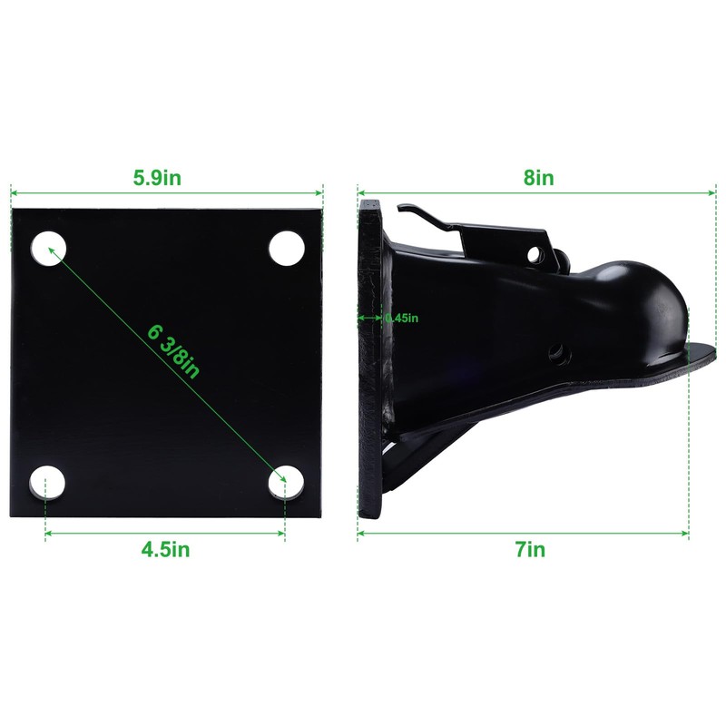 NovelBee 2-5/16" Flat Mount Trailer Coupler with Bolts Hardware,Black Powder