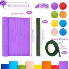 8 Colours Crepe Paper Crepe Paper Colourful Crepe Paper Rolls Florist Crepe Paper 25 x 250 cm for Making Valentine's Day Flowers DIY Flower Paper Crafts