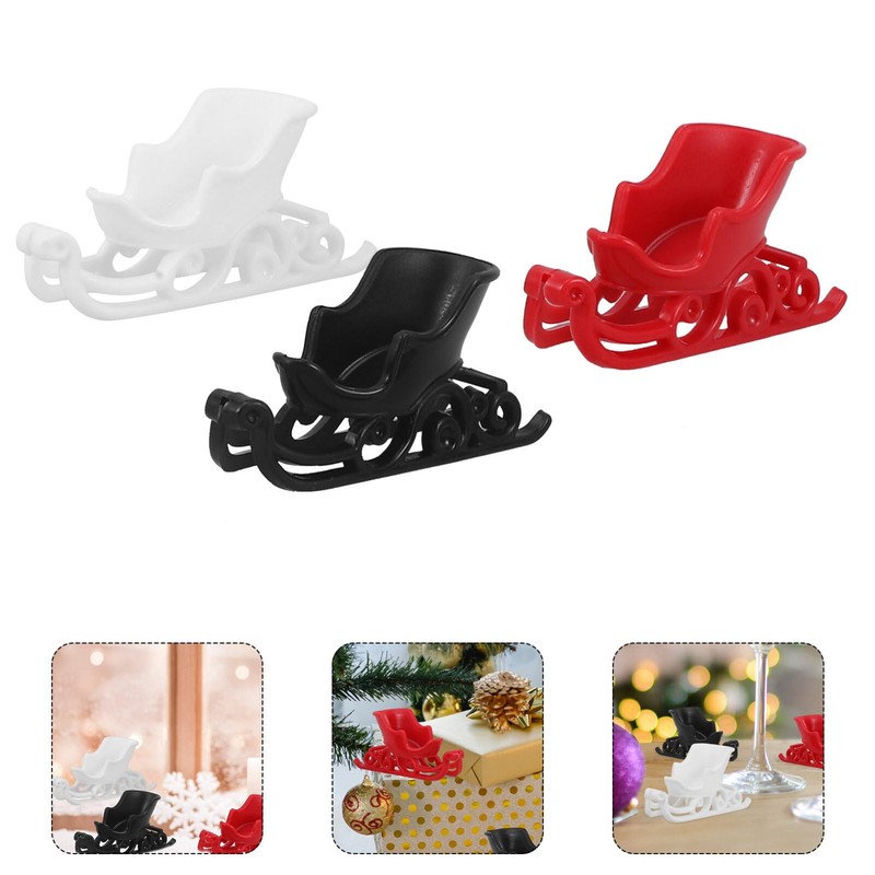 Cabilock 12Pcs Mini Christmas Sleigh Plastic Santa Sleigh Reindeer Car