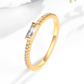 VOLUKA 925 Sterling Silver Cubic Zirconia Stacking Eternity Rings Simulated Diamond Emerald Cut 18K White Gold Plated Rings for Women Men Promise Stalement Wedding Thin Band Size 7, Cubic Zirconia, Cubic Zirconia