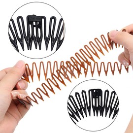 AFCJLTO Pack of 6 Plastic Hair Combs, Fully Circular Stretch, Comb, Flexible Plastic, Stretch Hair Comb, Stretch Comb, Headband Hair Band Holder (Black, White, Brown)