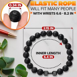 SVICHOCHKA Lava Beads Bracelets for Men Trendy - 8mm Lava Rock Bracelet Natural Stone for Men Bracelet Bead Bracelets for Men - Alloy Dumbbell Bracelet Beaded Bracelets for Men Elastic Bracelet